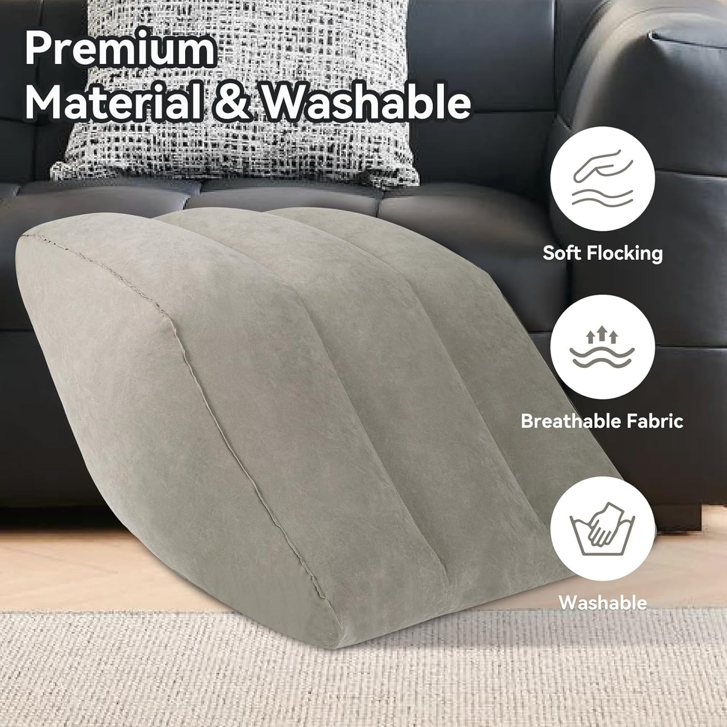lefeke Inflatable Wedge Pillow for Sleeping,Inflatable Leg Elevation Pillow for Swelling, Circulation, Leg & Back Pain Relief, Portable Leg Pillow with Storage Bag,Breathable Suede Material