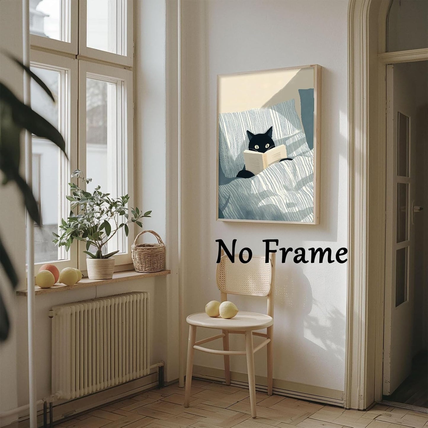 Cute Funny Cat Picture Abstract Animals Canvas Wall Art black artwork Cats Cool Read Books Poster Whimsical Prints Animal Aesthetic painting Eclectic Cat Wall Art Cute Kitty Canvas 16x24inch No Frame