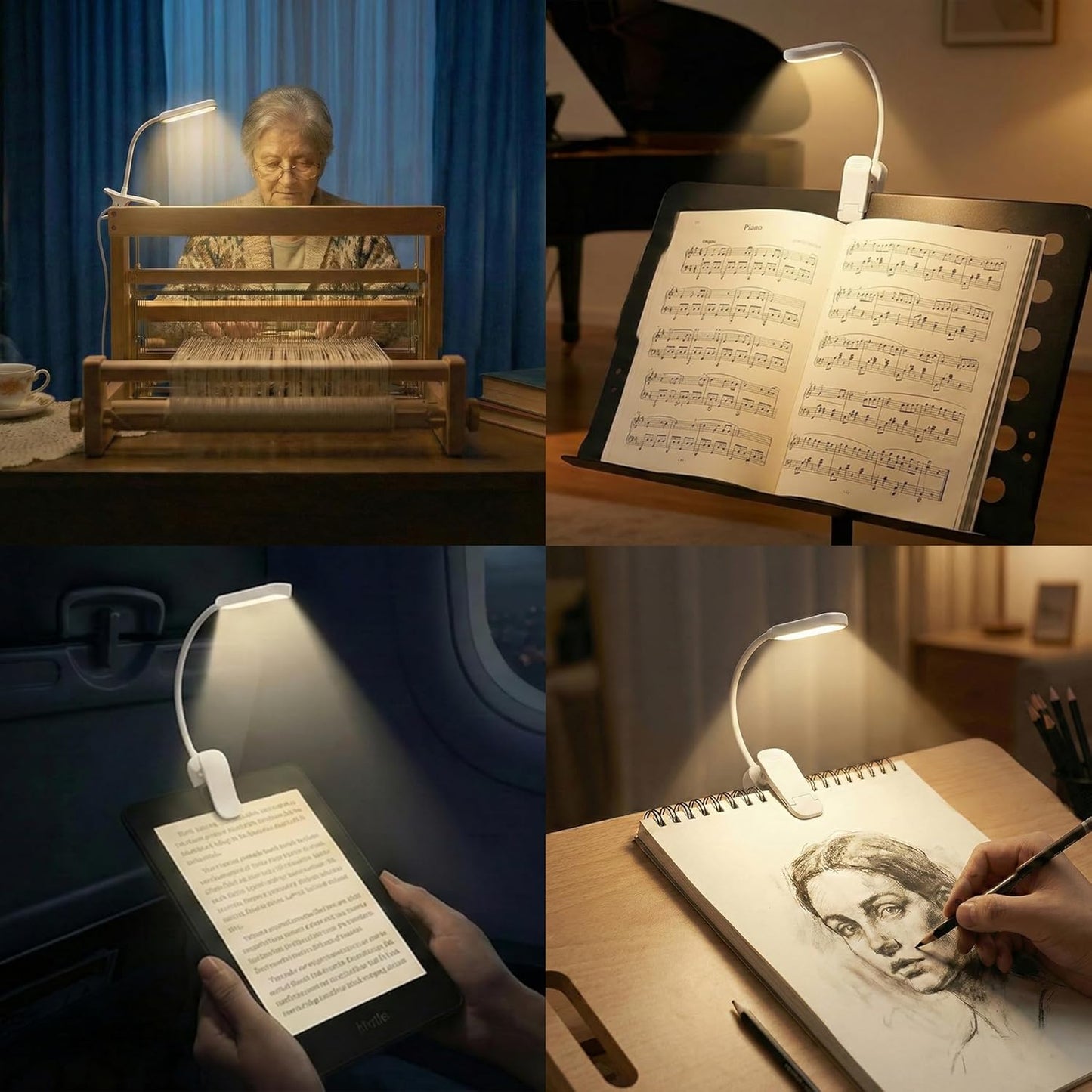 Rechargeable 20 LED Book Lights for Reading at Night - Energy Saving with Extended 60Hrs Runtime, 15-Level Stepless Dimming, Flexible Lightweight Clip on Light for Studying, Travel, White