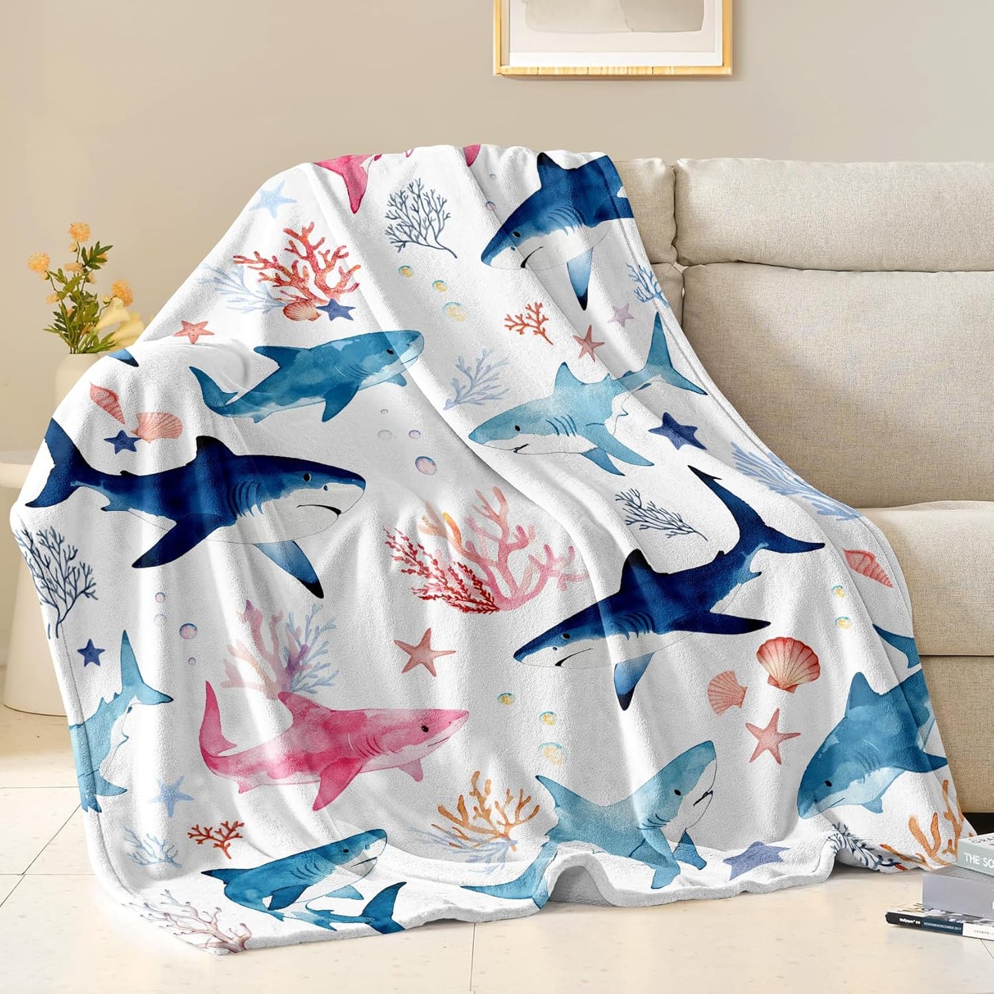 Shark Blanket Gifts for Sharks Lovers Lightweight Cozy Flannel Shark Themed Throw Blanket Stuff Gifts Decor for Kids Adults 50"X40"