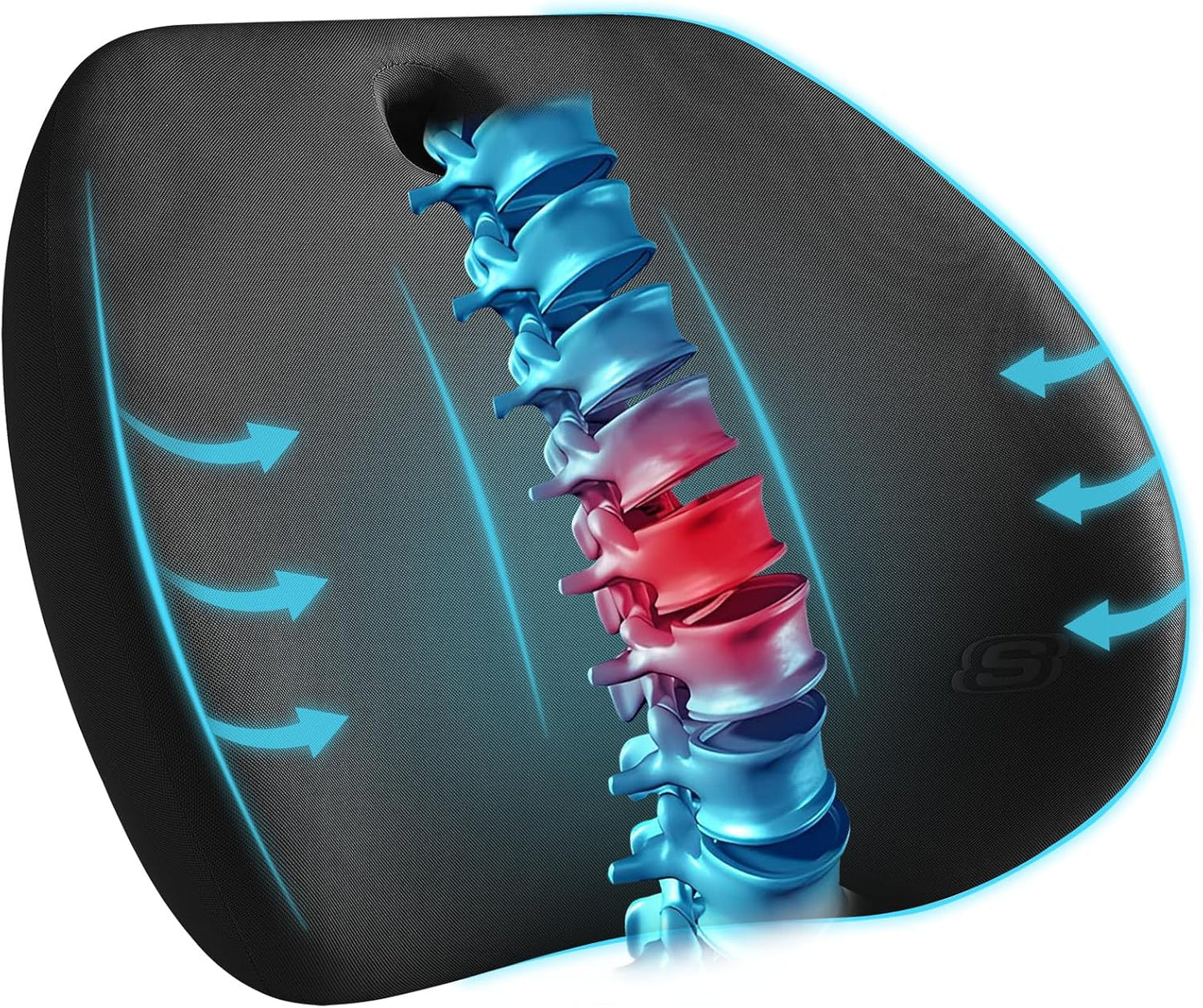 Skechers Lumbar Support Pillow for Office Chair,Memory Foam Lumbar Pillow,Lower Back Pain Relief Lumbar Pillow,Ergonomic Design Back Support Pillow for Office Chair,Car,Home,Travel,Black