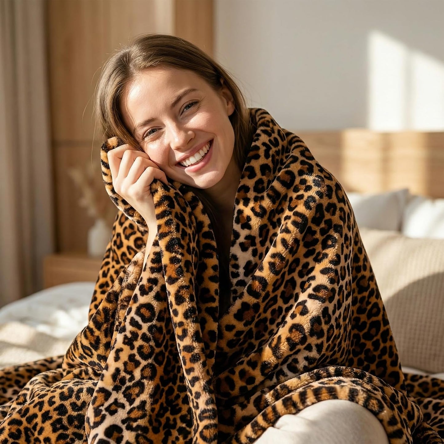 Vessia Leopard Printed Throw Blanket for Couch,Bed,Sofa, Soft Cozy 290GSM Classic Leopard Pattern Blanket for All Season, Lightweight Comfy Yellow Cheetah Animal Print Flannel Fleece Decor