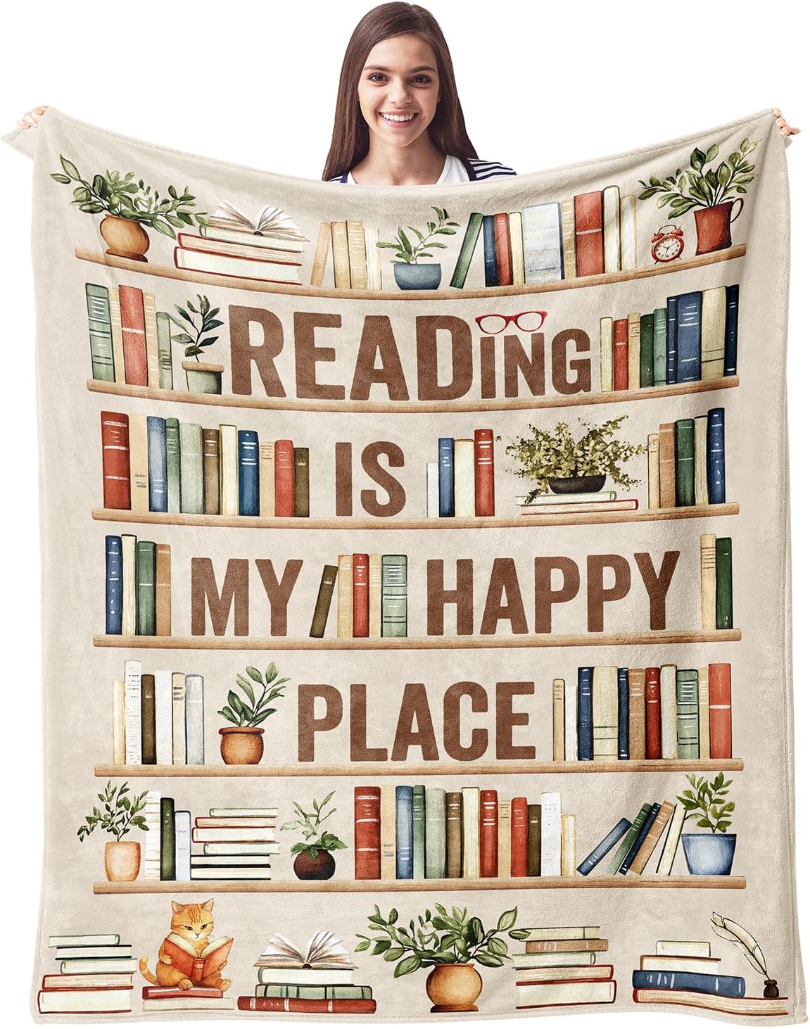 CUJUYO Book Lover Gifts for Women Men Blanket 50"x40" - Librarian Gifts Throw - Book Club Gifts for Reading Lovers Bookish - Literary Gift Ideas - Best Bookworm Gifts for Birthday Christmas Graduation