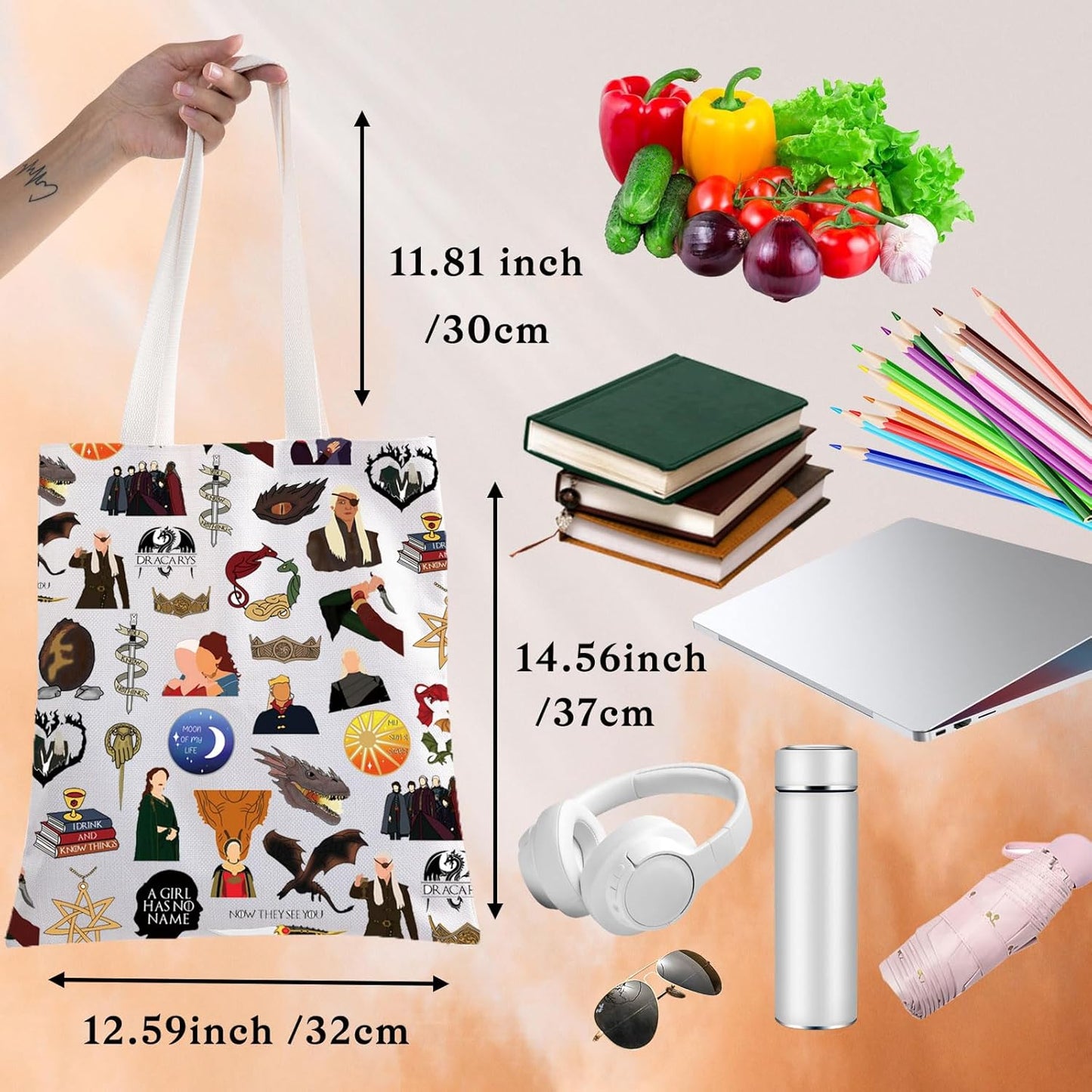 BWWKTOP Jon Snow Tote Bag Jon Snow Fans Gift Daenerys Reusable Grocery Bag House Stark Gift Stark & Targaryen Merch