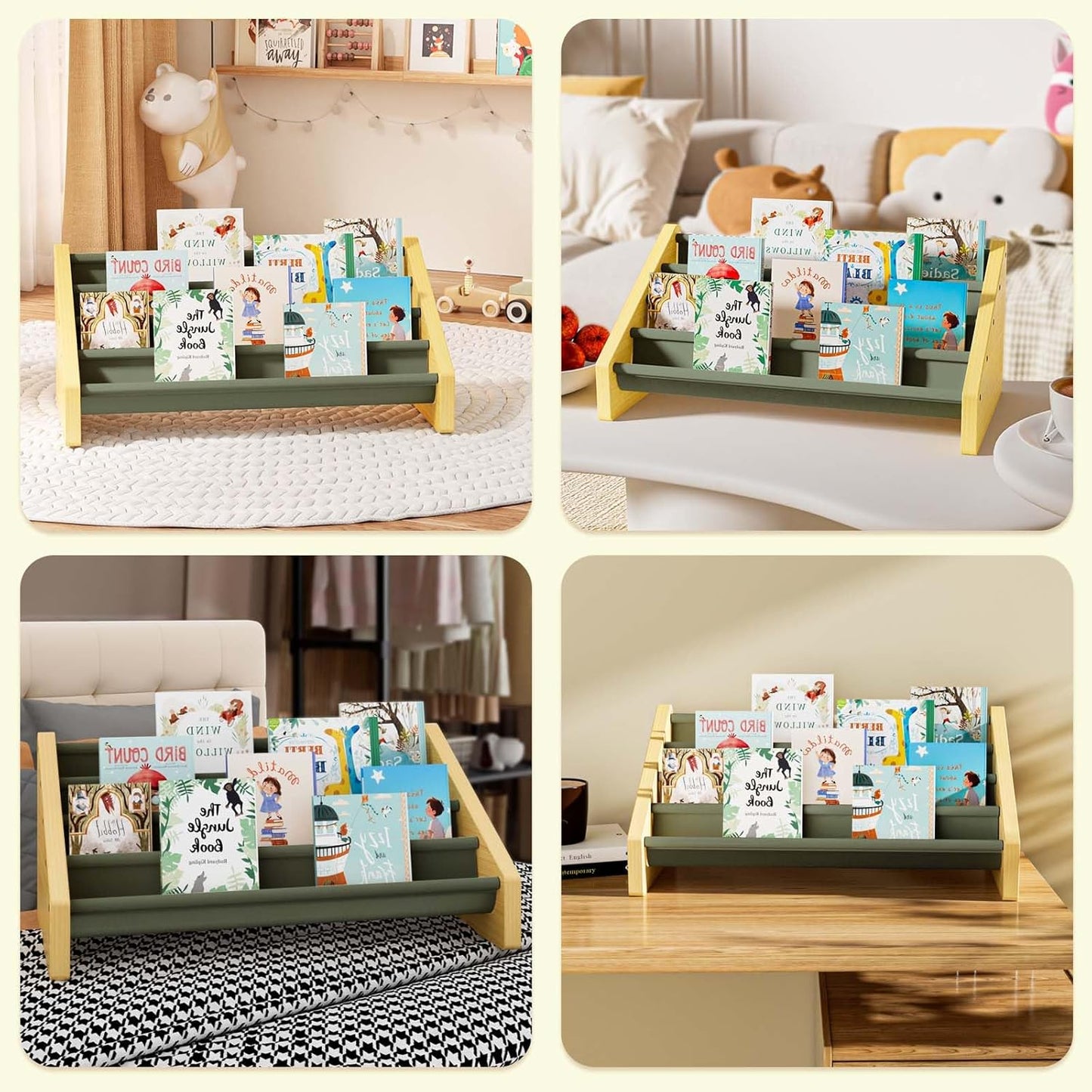 Dayacoco 4-Tier Kids Bookshelf,Montessori Style Book Shelf for Kids Rooms,Extra-Large Children's Bookshelf,Easy to Install Book Shelf for Children's Room or Playroom Storage,Green
