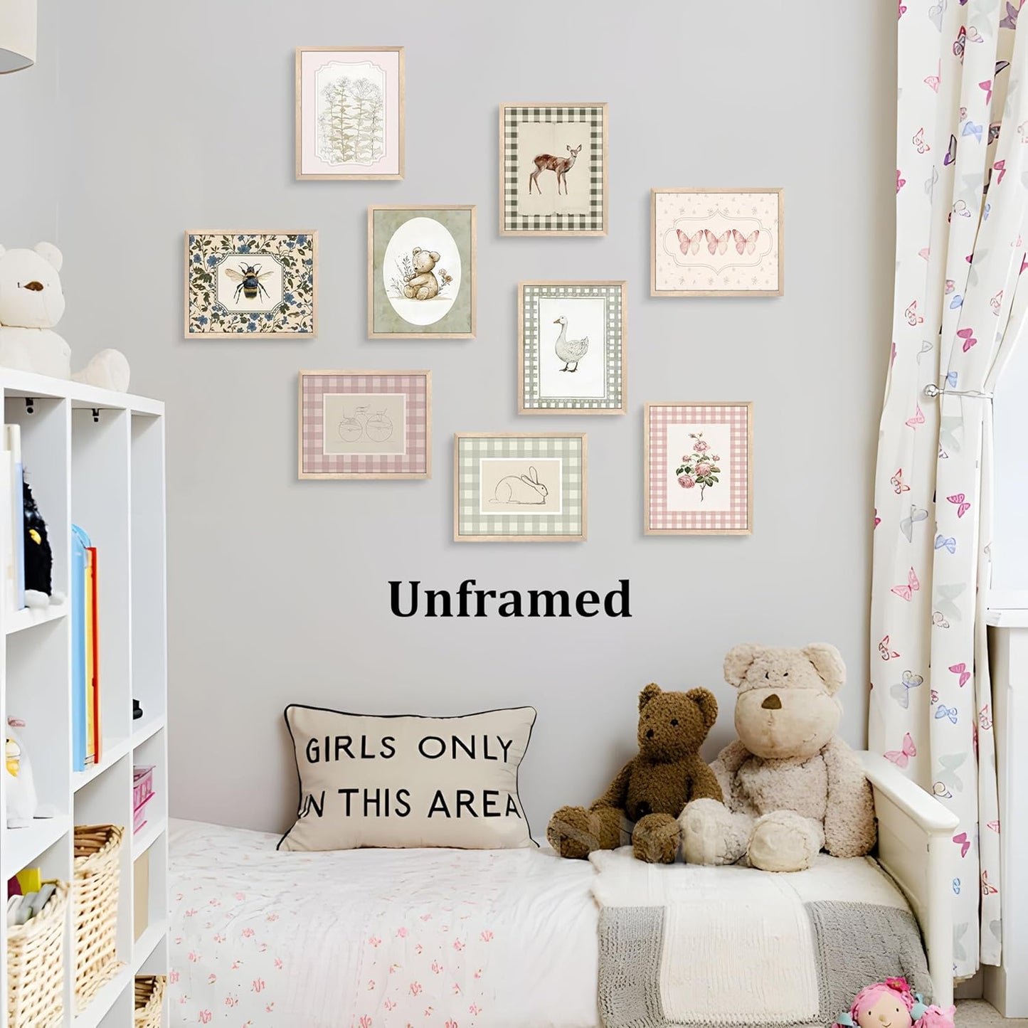 wanyun Vintage Nursery Animal Wall Art Set of 9, Cute Forest Animal Canvas Prints Poster, Rustic Cottage Farm Nursery Wall Decor Painting for Baby Kids Room Playroom, 8x10 Inch Unframed