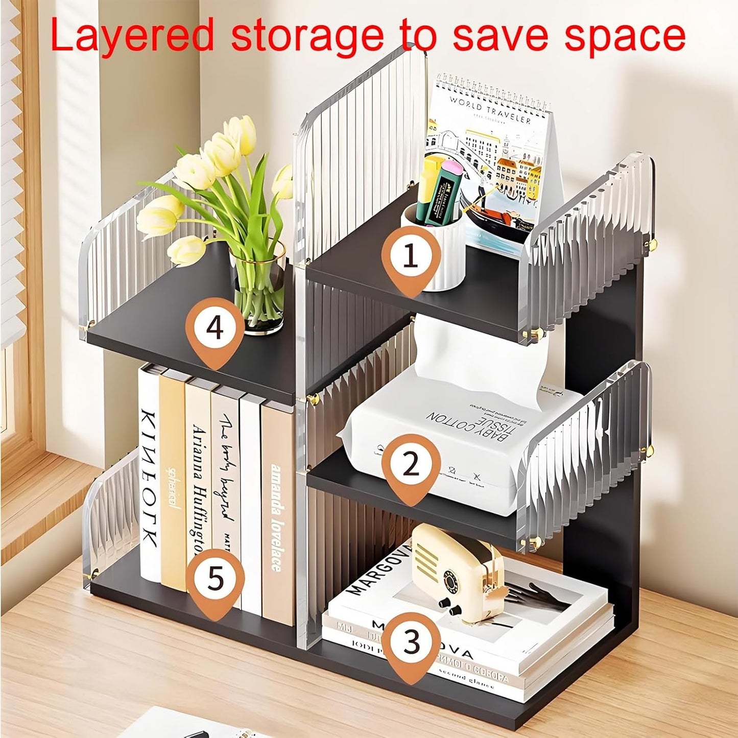 Modern bookshelf,unique bookshelf,book shelf white,horizontal bookshelf,bookshelf with storage,Suitable for desks,study rooms,living room corners,bedrooms, living rooms,balconies,offices(Black)