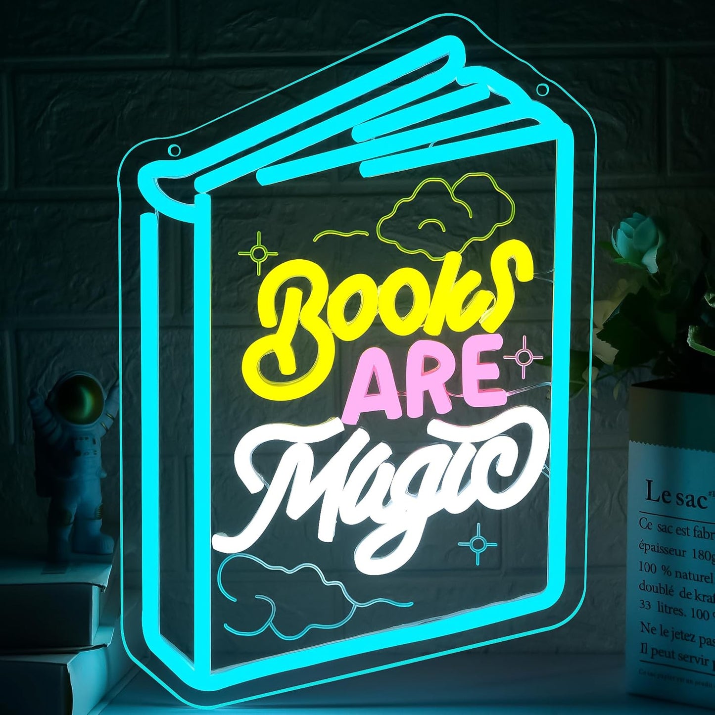 Books Are Magic Neon Sign for Wall Decor Dimmable Read Magic Book Neon Light for Man Cave Led Light Up Sign for Classroom Reading Room Book Party Library Bedroom Gifts Art Size 14.3 * 9.6In(WZCP287)