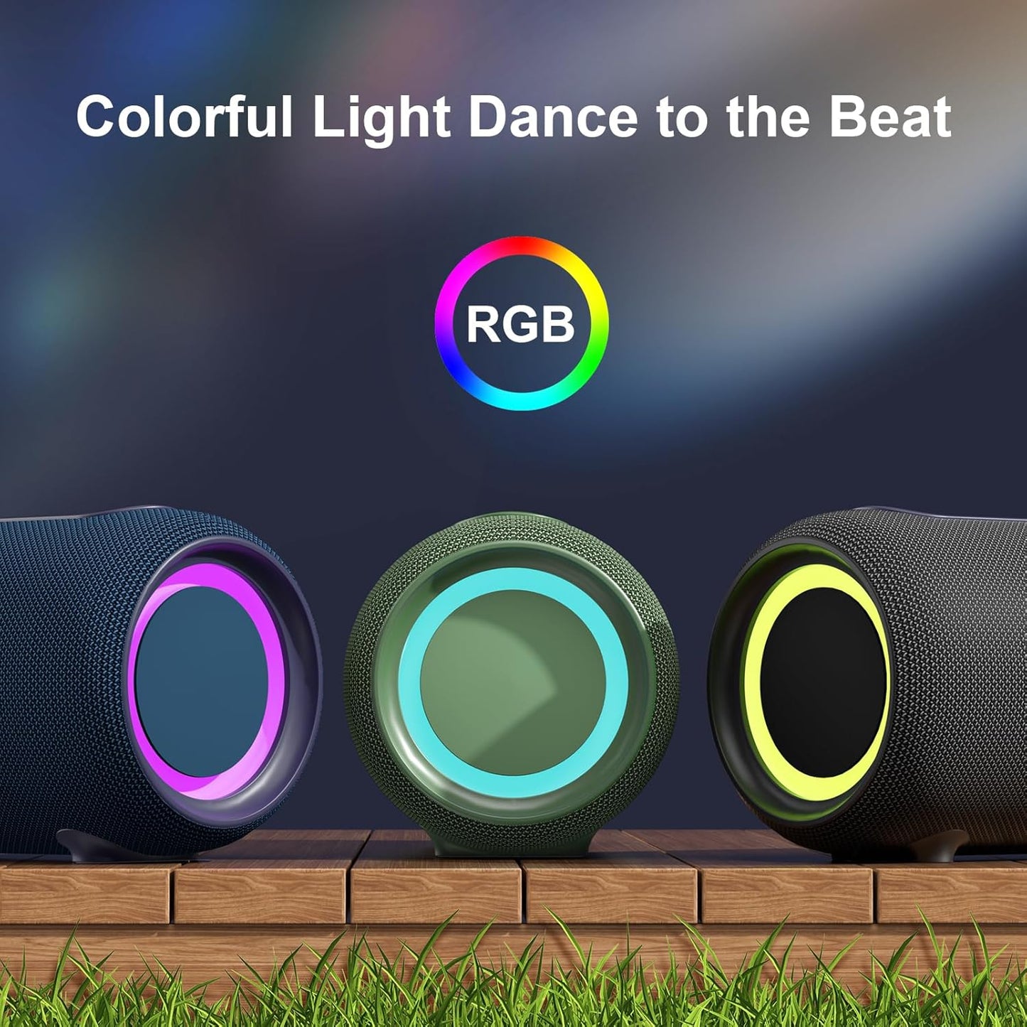Passau Portable Bluetooth Speakers 40W Peak Loud Stereo Sound, Passive Radiators-Deep Bass, All Day Playtime, Adjustable Strap, BT5.3, IPX5 Wireless Speaker RGB Lights for Indoor Outdoor-Blue