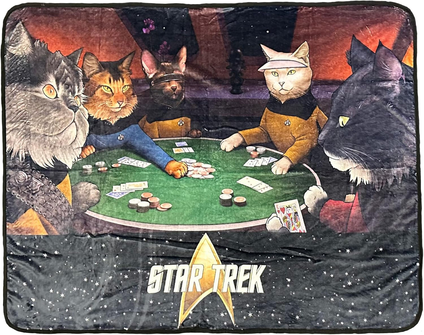 Surreal Entertainment Star Trek Blanket Next Generation Cats Starfleet Picard Worf Geordi Data Deanna TNG Throw 45" X 60"