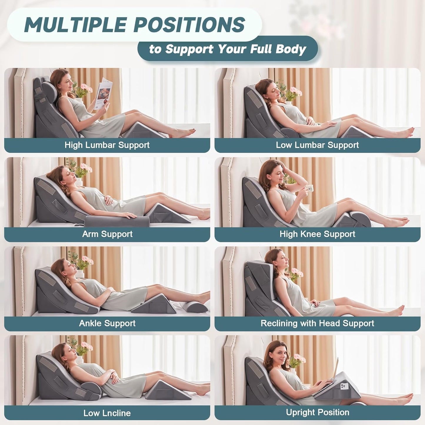 4pcs Orthopedic Bed Wedge Pillow Set for Sleeping - Wedge Pillows for After Surgery for Body Neck Back and Leg Pain Relief, Triangle Pillow Wedge for Sleeping & Acid Reflux & GERD & Snoring