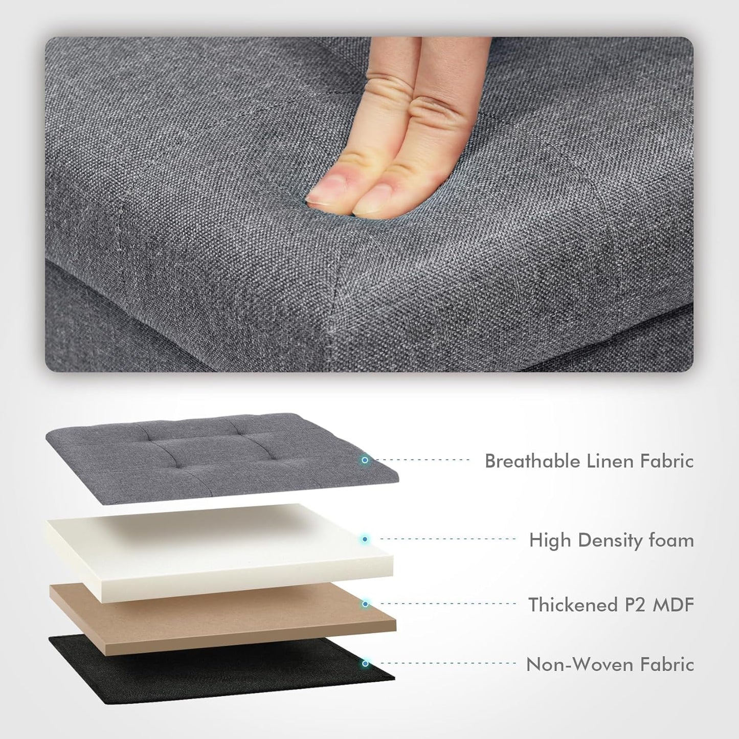 B FSOBEIIALEO Storage Ottoman Cube Foldable Footrest, Chest & Seat for Living Room, Nursery, Bedroom 12.6 Inch Cube (Linen Grey)