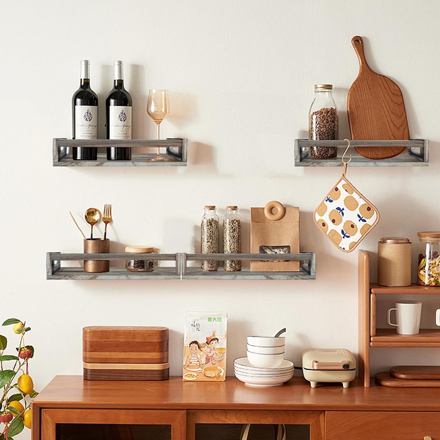 bealy Floating Shelves,Set of 4- Multi-Use Wall-Mounted Bookshelves for Kids,Book Shelf for Kids Room, Nursery Book Shelves,Ideal for Books,Spice Rack Toys and Decor Storage