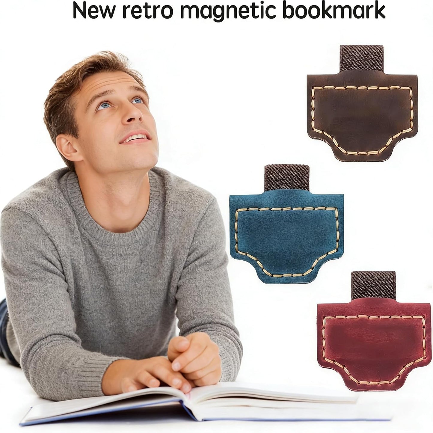 Bygone Mark Bookmark with Pen Holder, Personalized Leather Magnetic Bookmark,Magnetic Bookmarks for Reading Women Book Lovers Travelers Notebook Journal Covers(Blackish Green, 1)