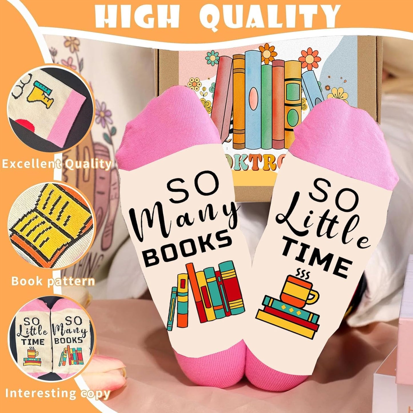 Hqvbvc 8 Pcs Book Lovers Gifts for Women Book Club Accessories Include 16oz Glass Cup Tote Bag Socks Keychain Bookmark Page Holder Birthday Gifts for Readers Librarians, Bookworms Teacher (8pcs)