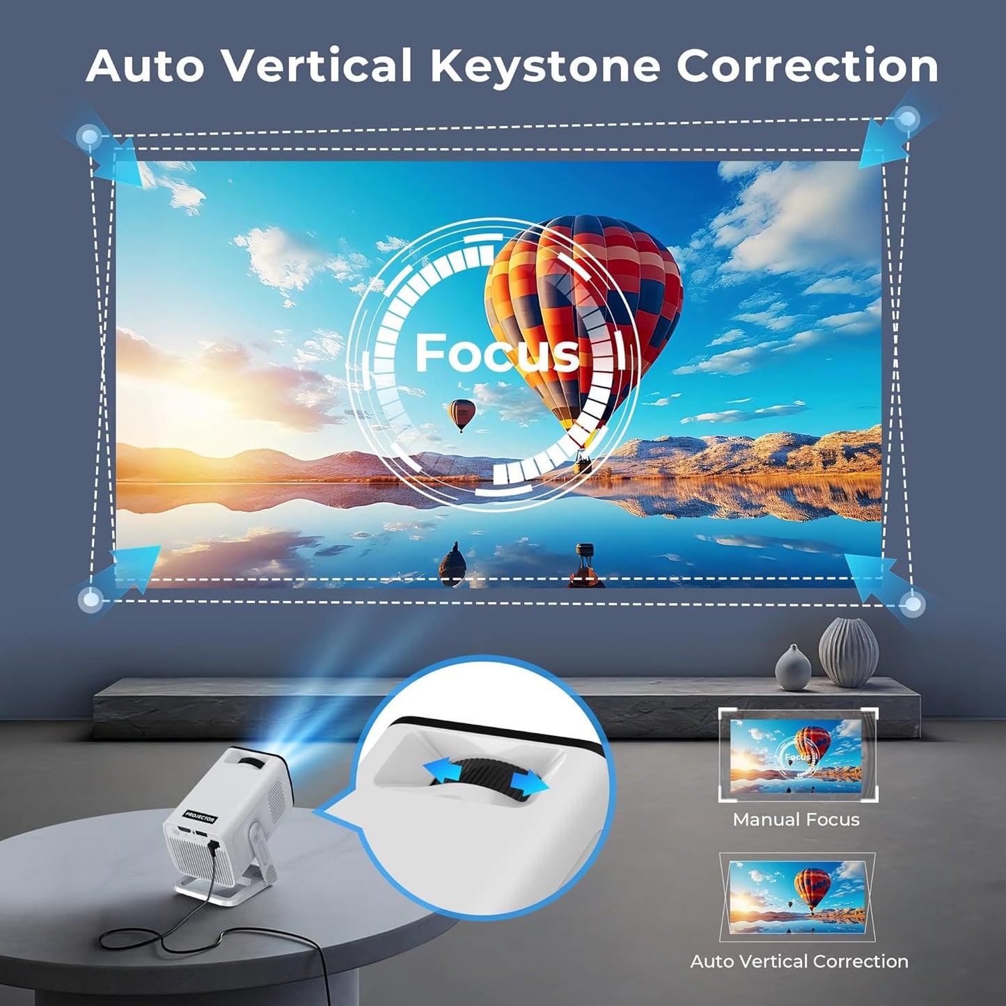 Mini Portable Projector for Bedroom with WiFi and Bi-directional Bluetooth 1080P 4K Support Smart Android 14 OS Auto Keystone Compatible with Netflix, YouTube, Prime Video, Disney+