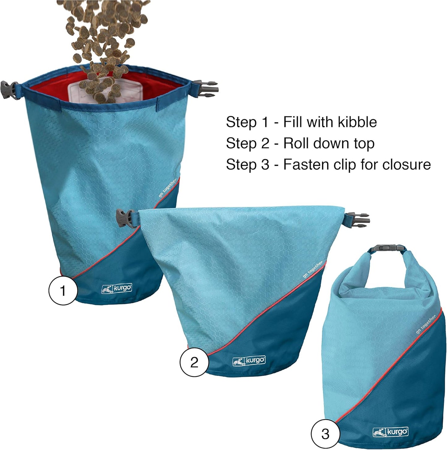 Kurgo Kibble Carrier - Portable Kibble Carrier - Compact Travel Storage - Dog Food Dry Bag - Camping Dog Storage - 5 lb Capacity - Chili Red
