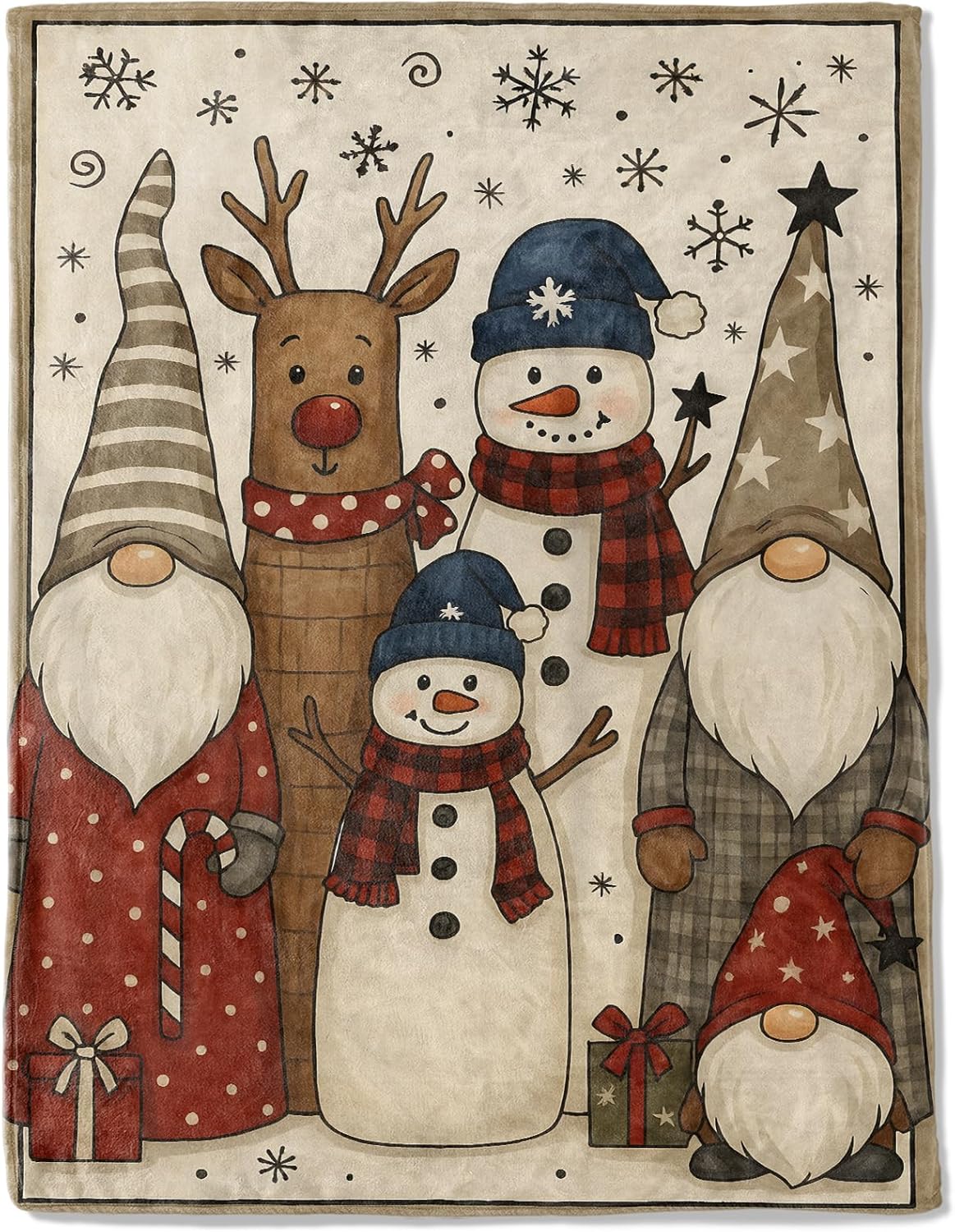 Christmas Decorative Blanket, Gnome Reindeer Snowman Snowflake Print Throw Decoration, Soft Flannel Winter Blankets for Couch Bed Sofa, Holiday Home Decor, Xmas Festival Gifts 50x60 Inch