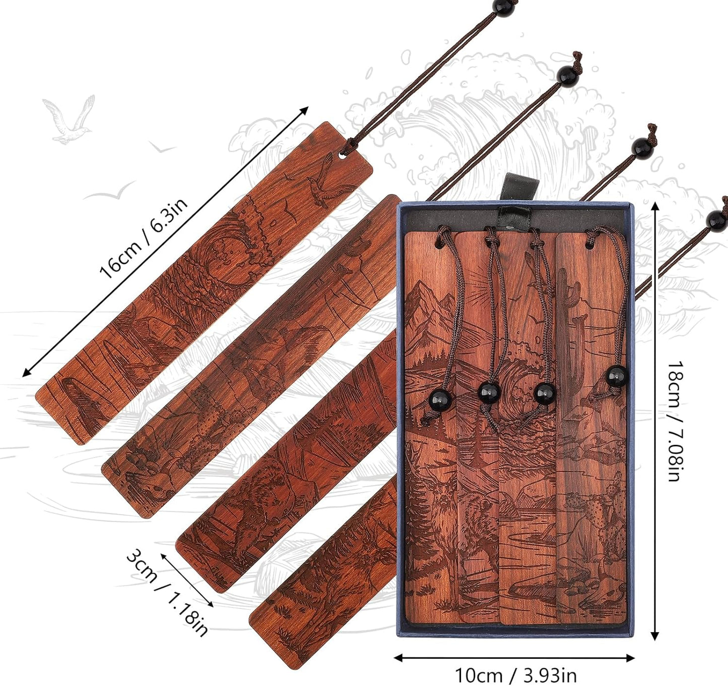 4Pcs Wood Bookmark for Men, Adventure Scenery Wooden Carving Book Mark Easter Gift for Men Book Lovers