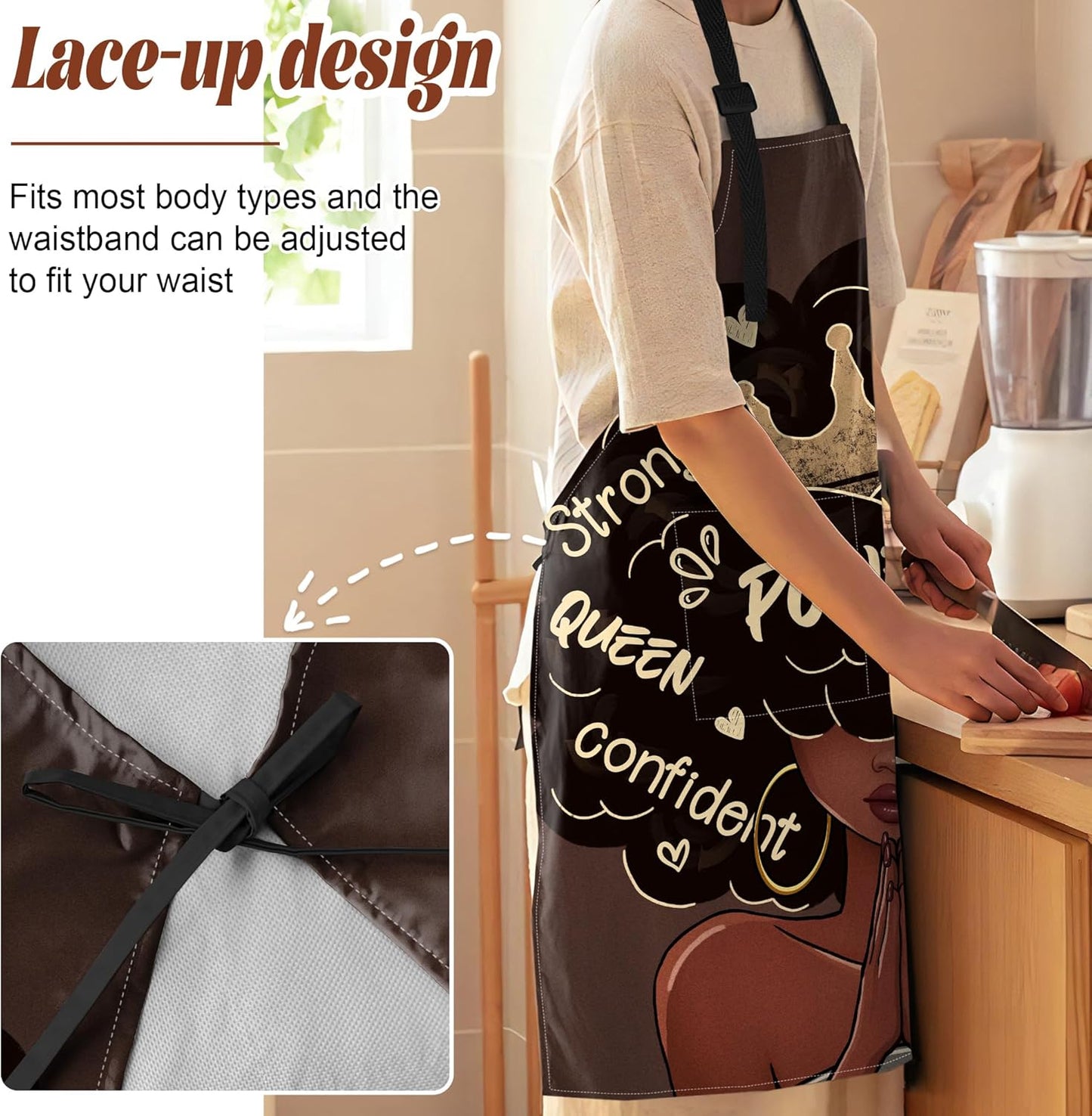 Aprons For Women With Pockets African Art Apron Black Girl Kitchen Adjustable Aprons For Women Waterproof Oil Proof 33x28in