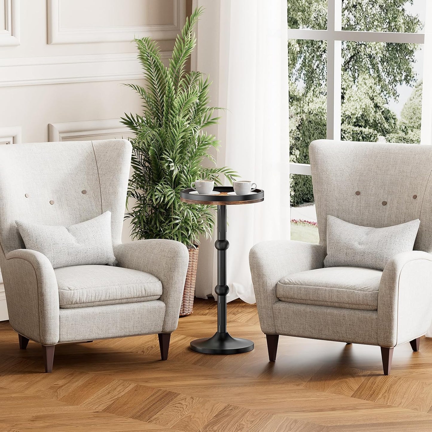 Small Round Side Table, Coffee Drink Table for Small Spaces, Modern Night Stand with Metal Leg, Weighted Iron Base Pedestal Round End Tables for Living Room, Bedroom, Narrow Corners,Sofa Couch