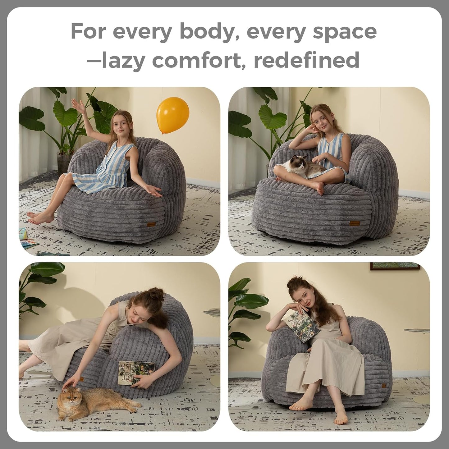 Bean Bag Chair for Adults and Teens, Comfy Cozy Bean Bag Chairs,Beanbag Chair for Dorm Lazy Couch Sofa Chair Living Room Gaming,Reading