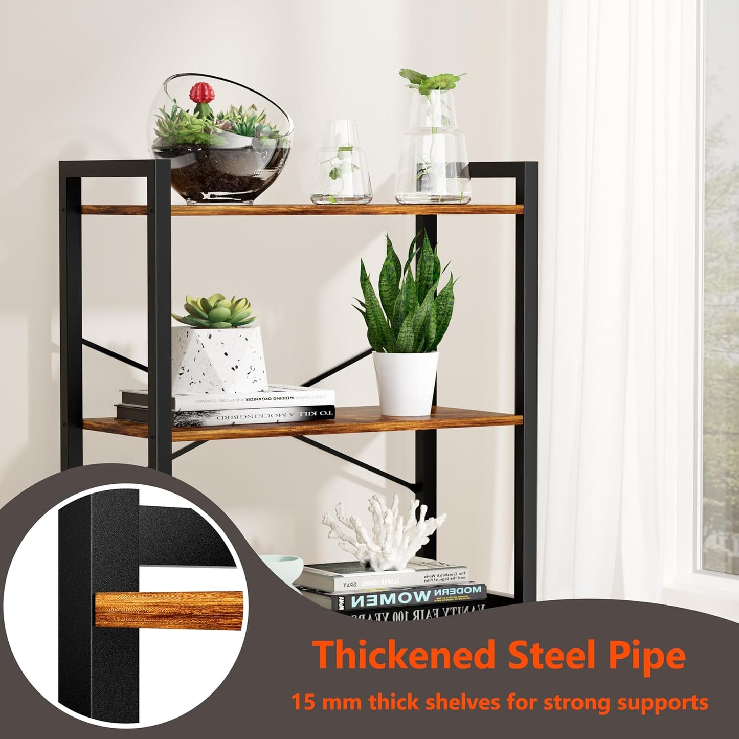 5 Tier Bookshelf,Storage Shelf with Steel Frame,Free Standing Open Book Shelves Storage Display Shelf