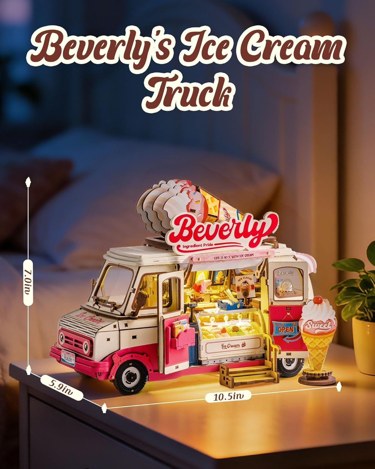 3D Wooden Puzzles for Adults - Ice Cream Truck Model Kit DIY Building Set, 290pcs Wood Craft Home Desk Decor, No Glue Needed Creative Gift for Family and Friends
