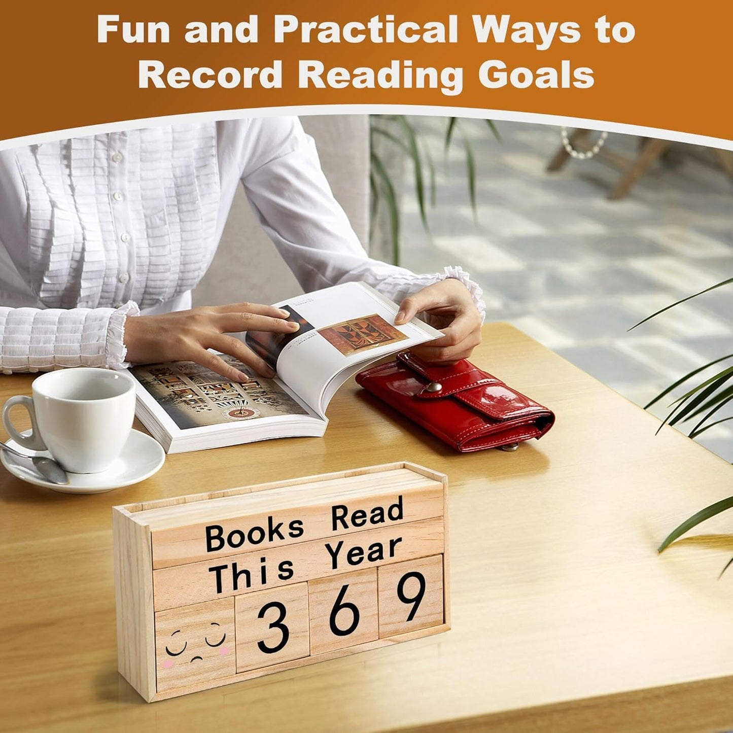 Books Read This Year Counter, Anglecai Book Tracker for Reading Goal Display Wooden Book Reading Tracker Sign Up to 999 Books, Bookworm Gift for Bookshelf Decor, Book Lovers