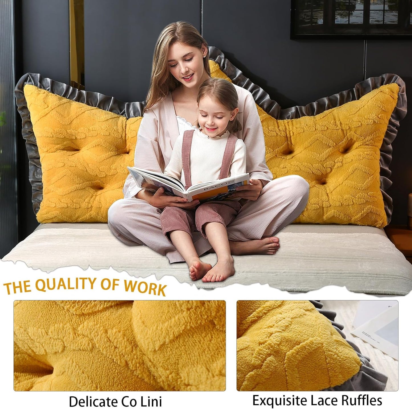 ROOMLIFE Headboard Pillow Crown Princess Soft Bed Pillow for Headboard Backrest Positioning Support Bed Rest Reading Pillows Lace Process Headboard Pillows with Removable Cover(Twin, 22x35 Inches)
