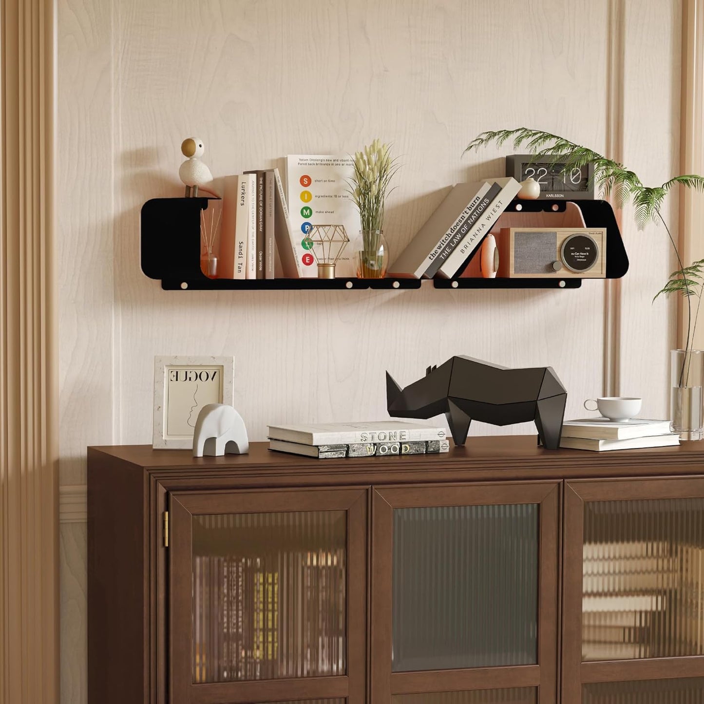Floating Wall Shelves — Set of 3, Wall-Mounted Metal, Black