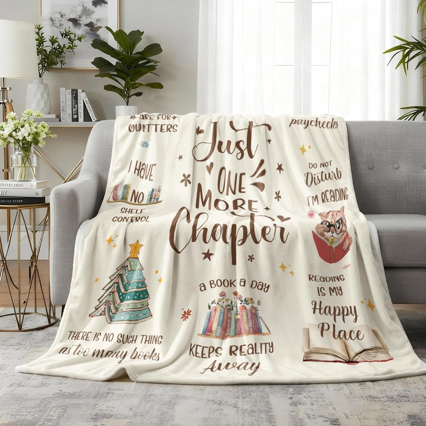 Book Lovers Gifts, Reading Blanket for Bookworms, Book Lover Gifts for Women, Warm Bookish Reading Present for Christmas, Birthday & Holiday, Reader's Soft Blanket 60" x 50"