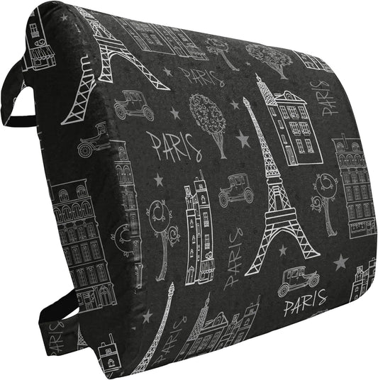 Lunarable Paris Lumbar Back Support Pillow, Capital of European Fashion Flower Bouquet Hallmarks Tower in France Print, High Density Foam for Office Chairs Car Seats, 14" x 13", Charcoal Grey White