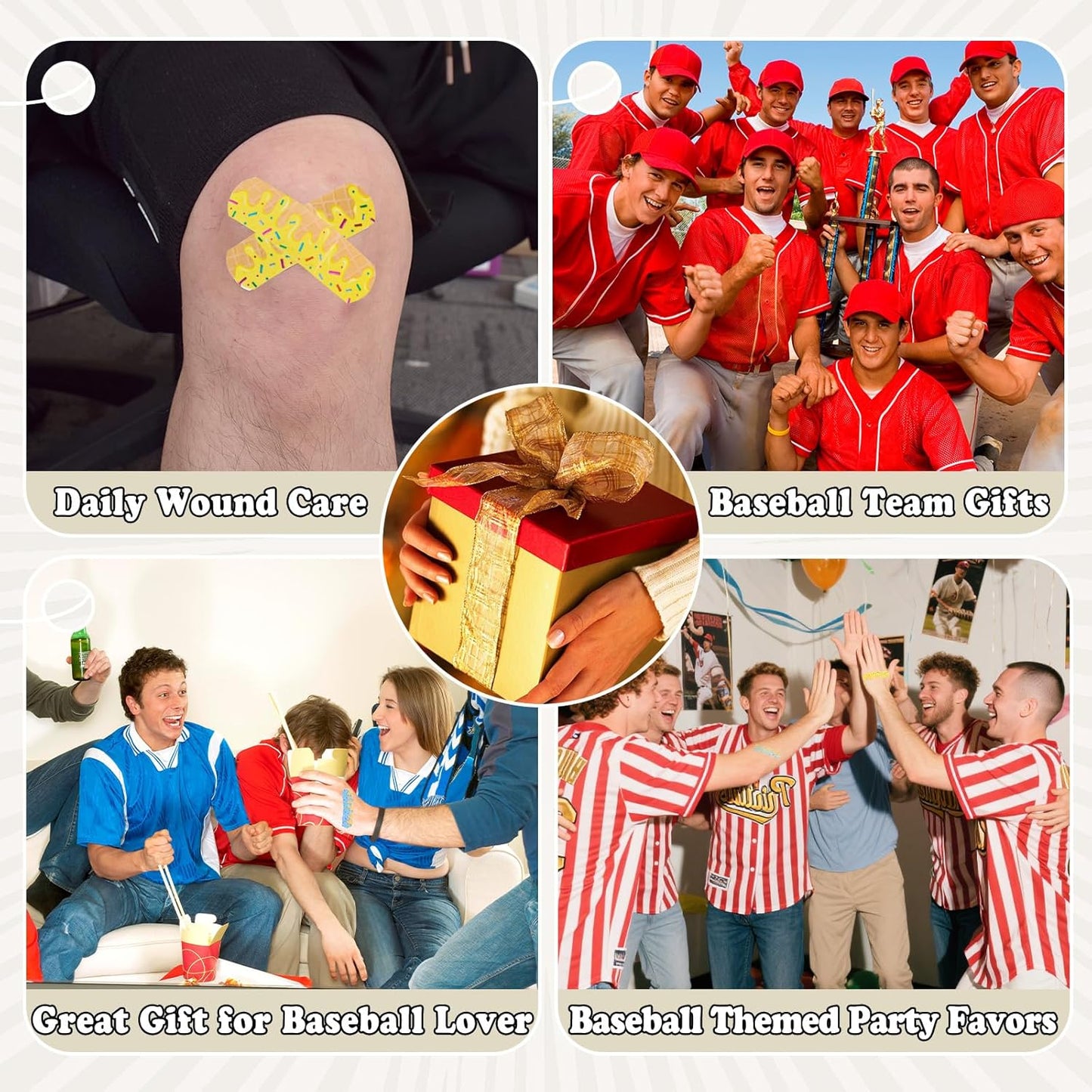 60Pcs Ice Cream Drip Baseball Bandages, Waterproof Breathable PE Adhesive Bandage for Minor Wound Care, Hypoallergenic First Aid for Training Boys Girls Kids Baseball Mom, Latex Free