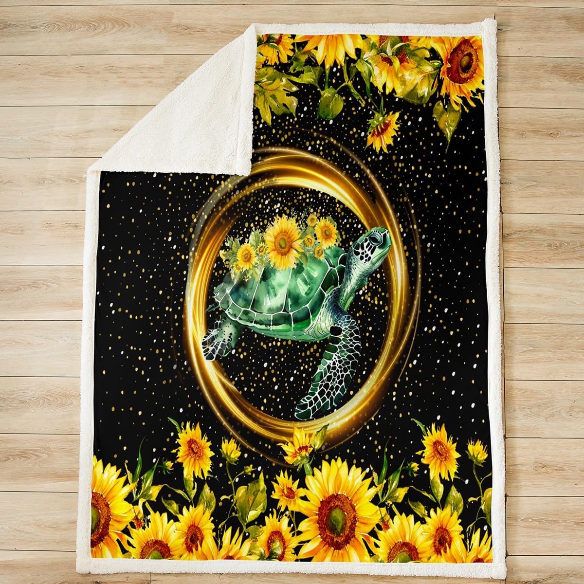 Feelyou Girls Sunflowers Throw Blanket Sea Turtle Sherpa Blanket for Bed Sofa Couch Kids Bedroom Floral Ocean Marine Reptile Decor Fleece Throw Blanket Sunflower Tortoise Plush Blanket Throw 50"x60"