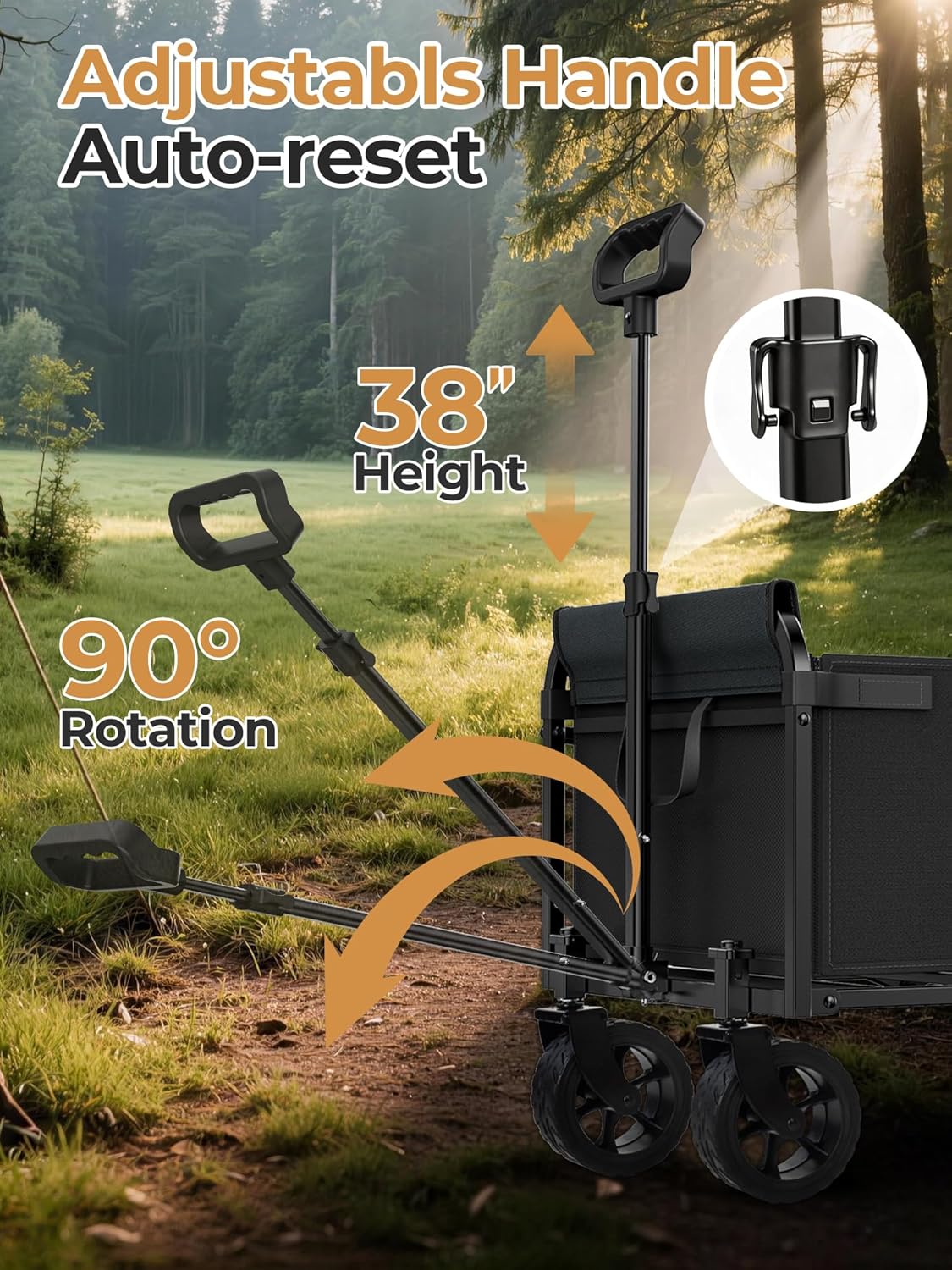 Collapsible Wagon, Folding Utility Cart with Wide Wheels, Lightweight Grocery Shopping Cart for Apartment Living, Gardening, Pet Carrier, Easy Fold & Low-Entry Design (Black)