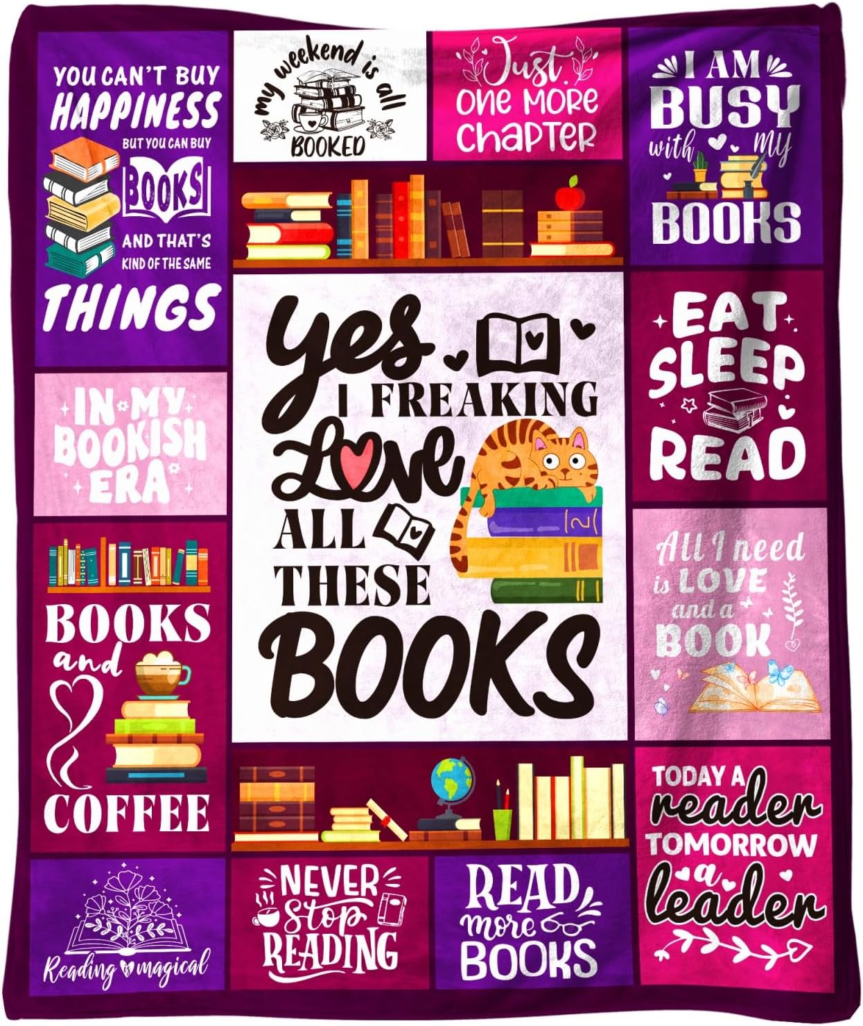 Book Lovers 50X60 Soft Throw Blanket for Women 310 Grams Throw Gifts for Book Lovers Women Female Books Reader Design for Easy Maintenance