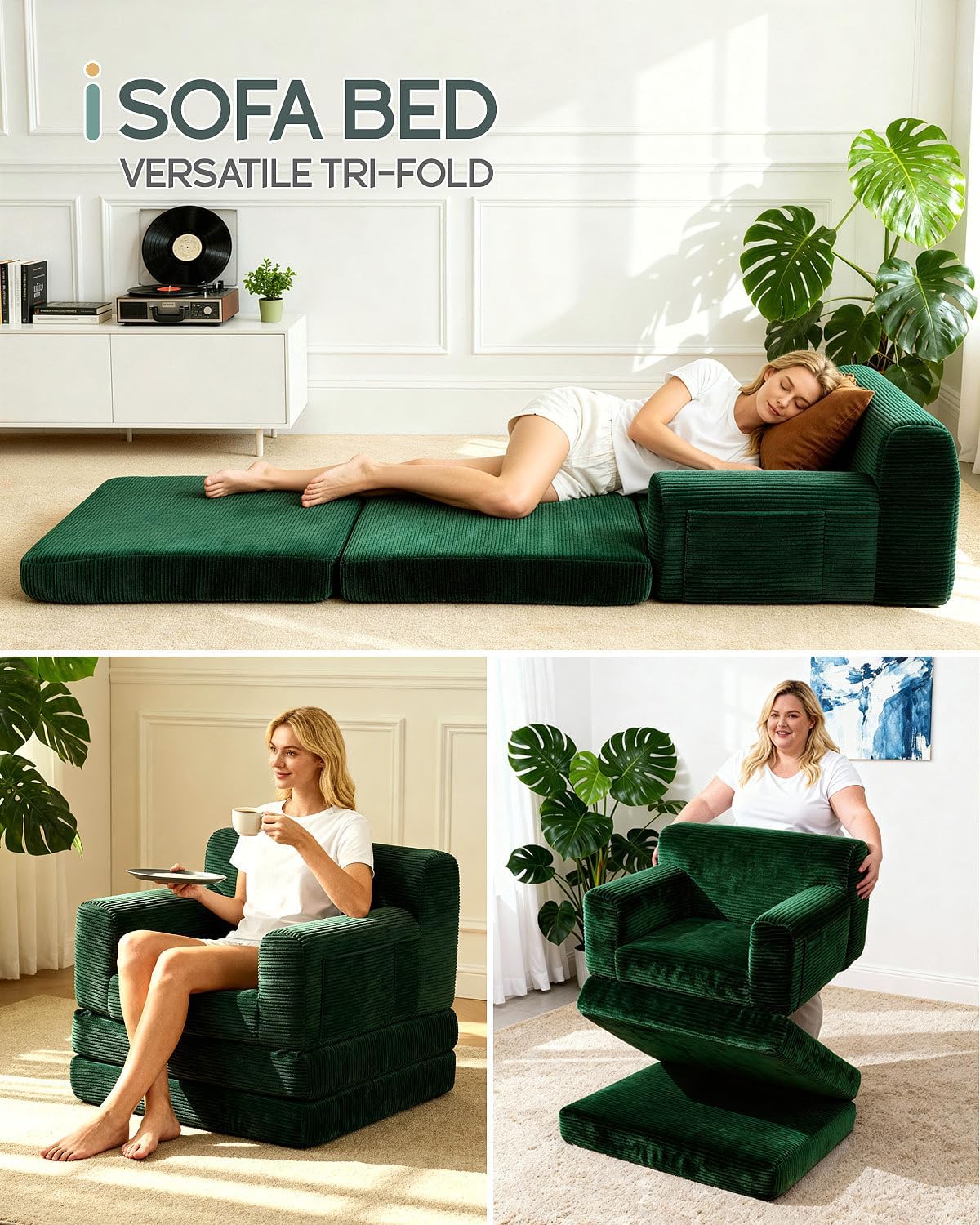 Boneless Couch Sofa Bed, Convertible Sleeper Chair with One-Piece High-Density Foam (No Lumps), Foldable Floor Mattress for Adults Guest Gaming, Non-Slip, Side Pockets, 84"x35", No Assembly