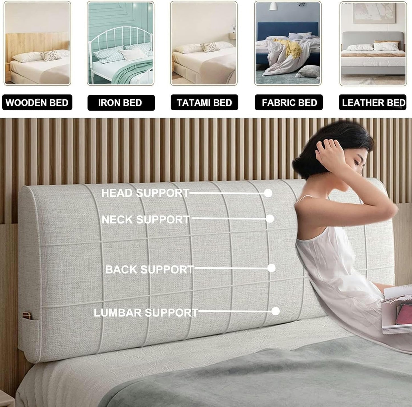 AMNOOL Upholstered Wall Mounted Headboard Cushion Pillowboard Headboard Bed Rest Lumbar Support Backrest Bedside Pillow Removable Cover for Home Bedroom Tatami Dorm,Pink-1-