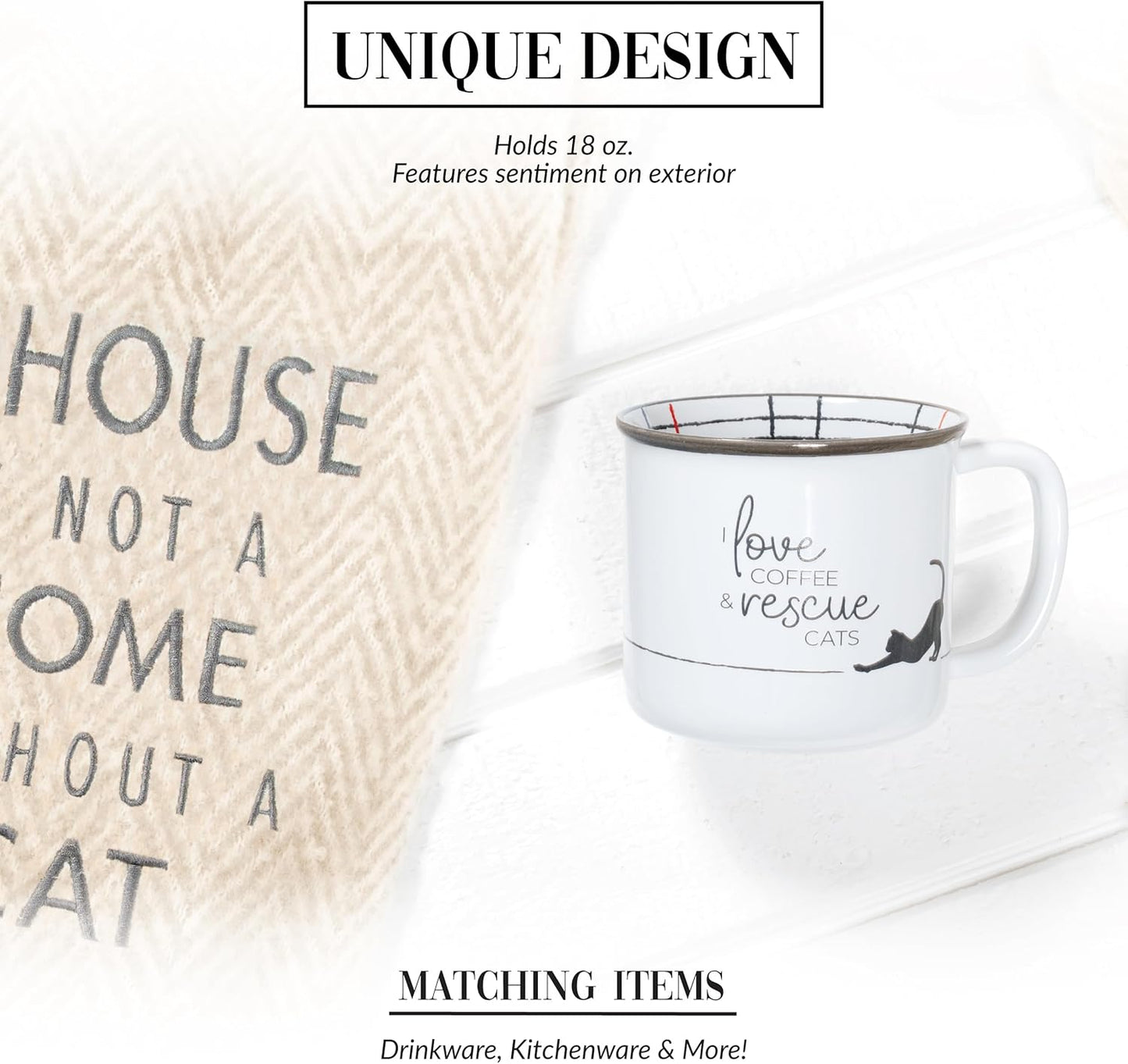 Pavilion Gift Company - I Love Coffee & Rescue Cats - 18 oz Coffee Mug Tea Cup Kitten Feline Cat Lover Gift Rescue Pet Mom Dad Present