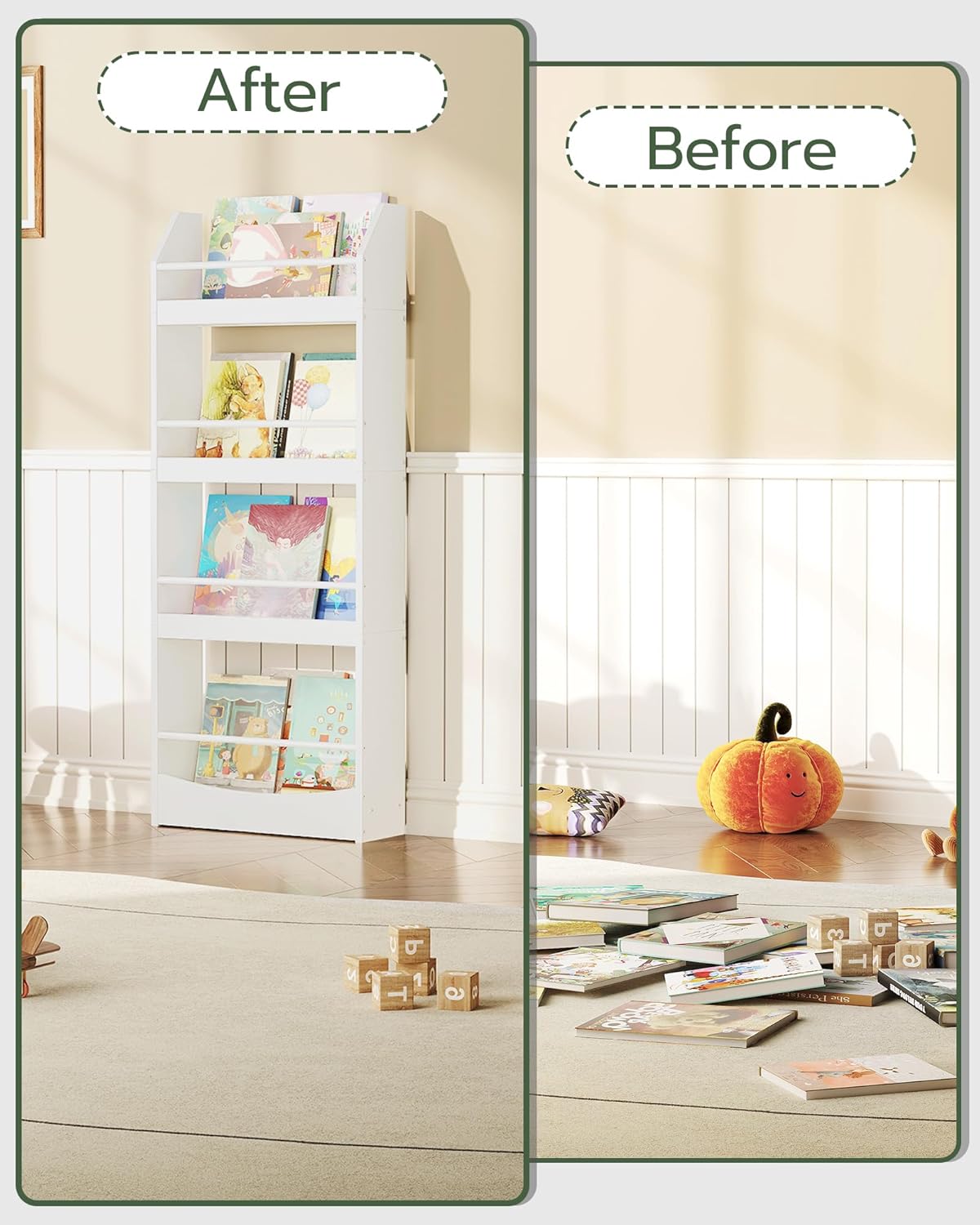 Kids Bookshelf, 15.7 Inch Wall Mounted Bookshelf, 4-Tier Nursery Book Shelves, Book Shelf for Kids Room, Bedroom, Living Room, Playroom, White MCW04WB