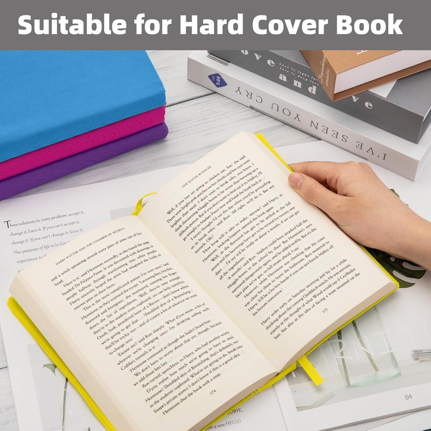 KICNIC Yellow Fabric Book Cover for Hardcover, 1 Pack, 6x9 Inch, Up to 8.5”x9.5”, Adjustable School Book Sleeve Protector for Teens, Stretchable Decorative Cloth Book Sox for Book Lovers