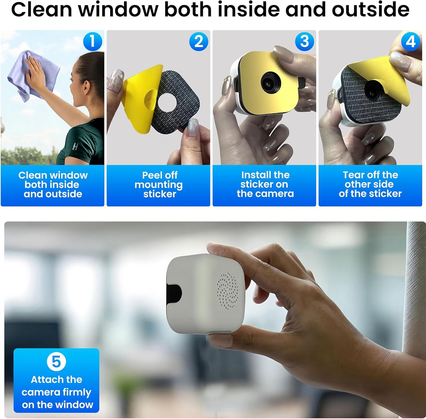 2K Window Camera with 32GB Memory Card, 5GHz & 2.4GHz WiFi Indoor Cameras for Home Security with AI Starlight Color Night Vision, AI Person & Motion Detection, Easy & Quick Install, 24/7 Recording