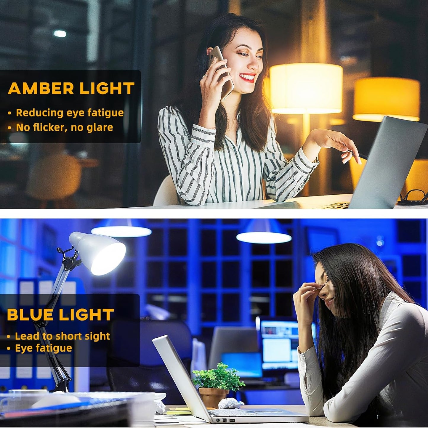 KINUR A15 3W Low Watt Amber Lights - Warm Light Bulbs for Sleep 25W Equivalent - E26 Medium Base -4 Pack
