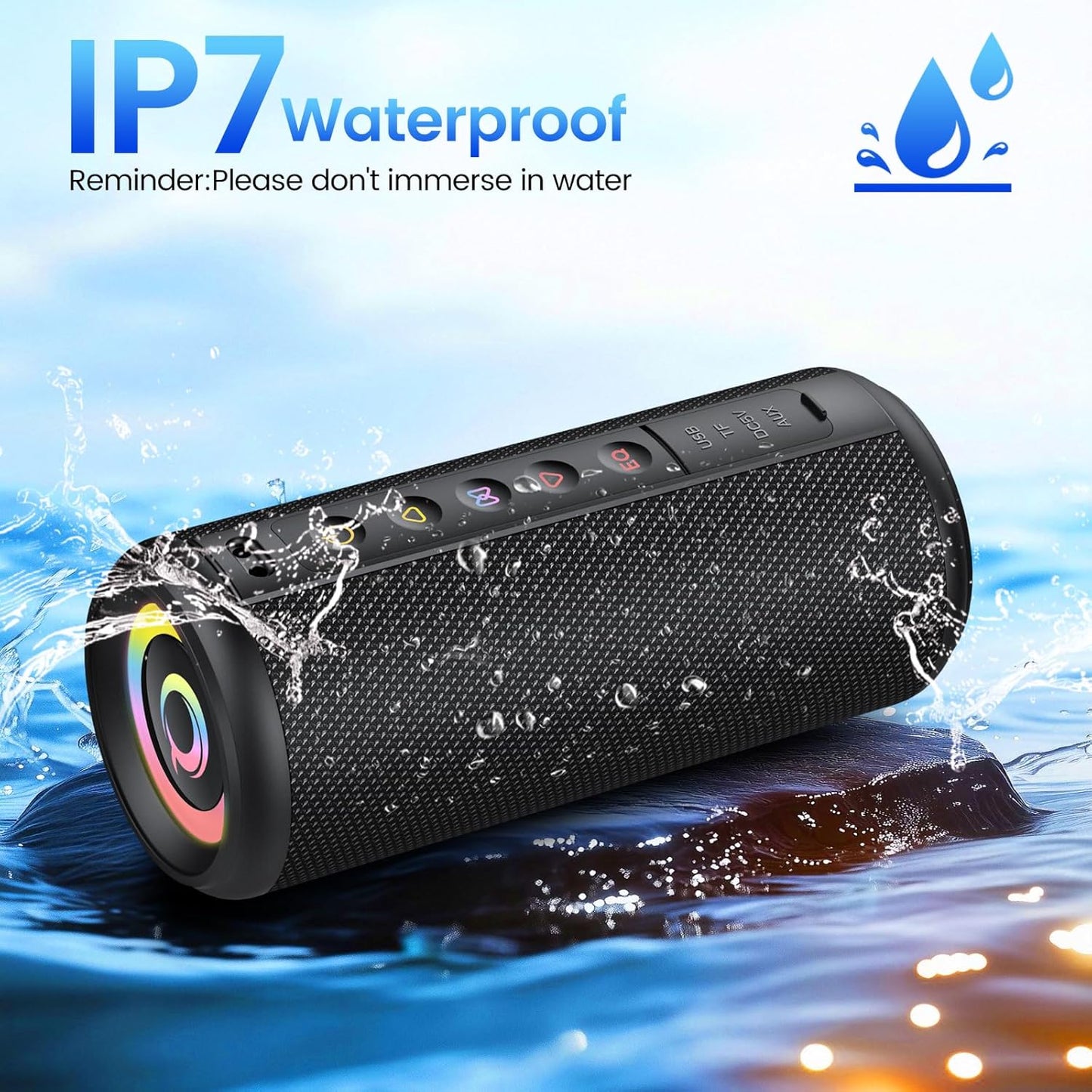 Portable Bluetooth Speaker, 2026 Bluetooth 5.4 Wireless Speaker with 20W HD Loud Stereo Sound, 20H Playtime, LED Lights, IP7, TWS Pairing, Built-in Mic, for Outdoor, Home, Beach, Party, Gift
