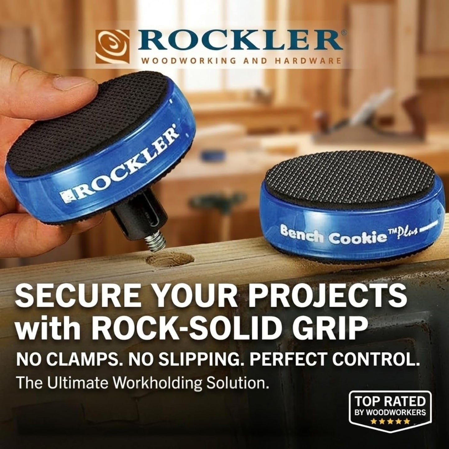Rockler Work Bench Cookies Plus Work Grippers (4 Pack) – Rockler Bench Cookies Protect Workpiece from Scratches and Benchtop Debris - Woodworking Kit for Most Average-Sized Panels