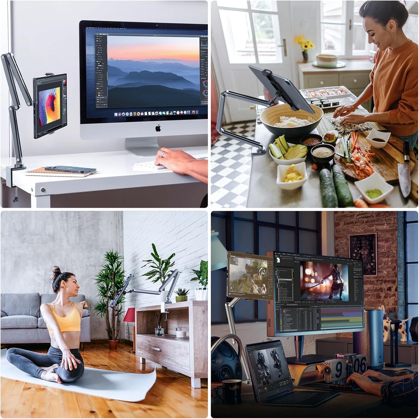 KU XIU Tablet Stand for Desk, Aluminum Alloy Foldable Tablet Arm Mount Holder Compatible with iPad 10/9th, iPad 13/12.9/11" M3 M4 M5 Pro Air, For Samsung Galaxy Tab & More 7-15.6" Tab Portable Monitor