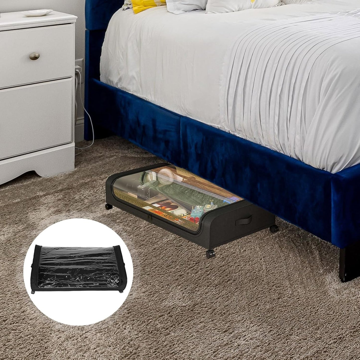 BESTOYARD Bed Storage Organizer with Wheels and Removable Fabric Cover, Metal Frame Clothes Storage Drawer for Bedroom, Pet, Shoes, and Books
