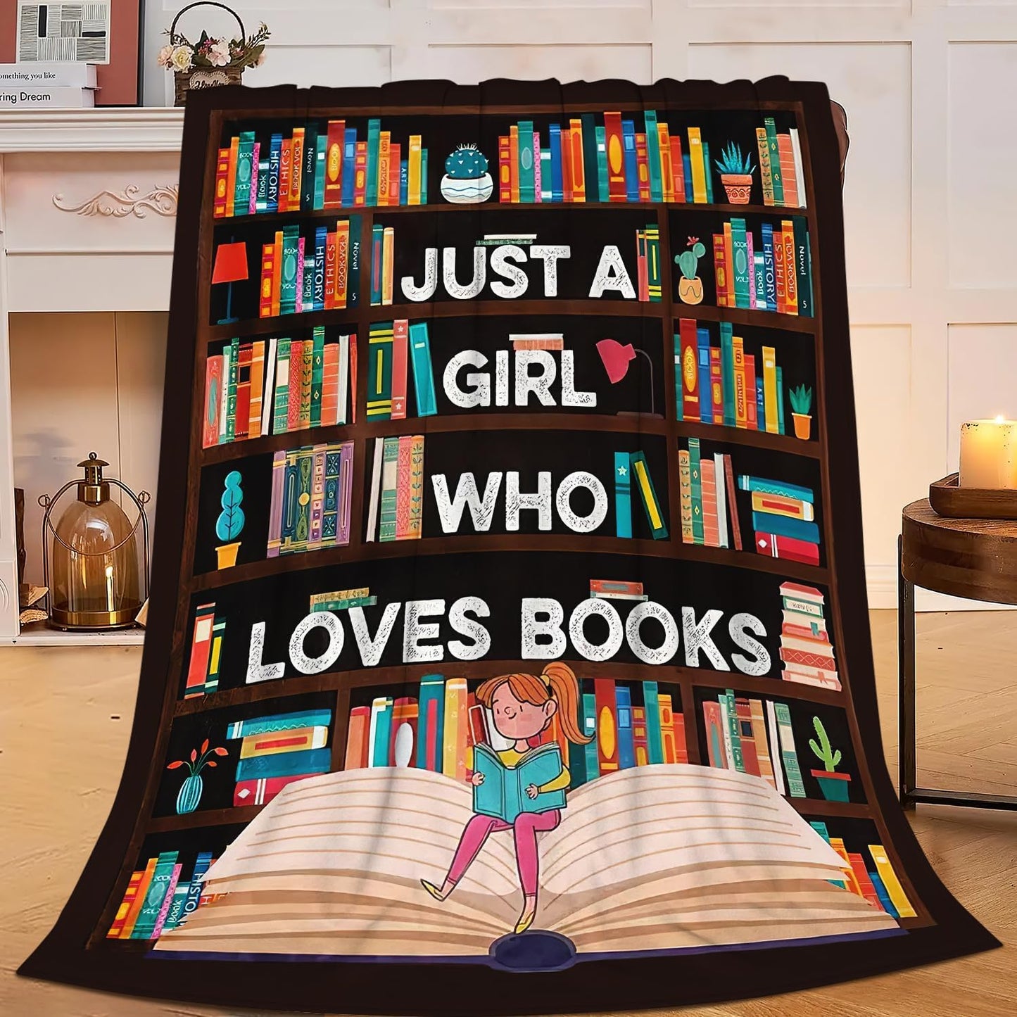 Book Blanket Just A Girl Who Loves Books Throw Blanket Stuff Decor Merch Cozy Flannel Soft Warm Plush Lightweight Bedding Gifts for Girl Woman Sofa Bedding Couch 50"X40"