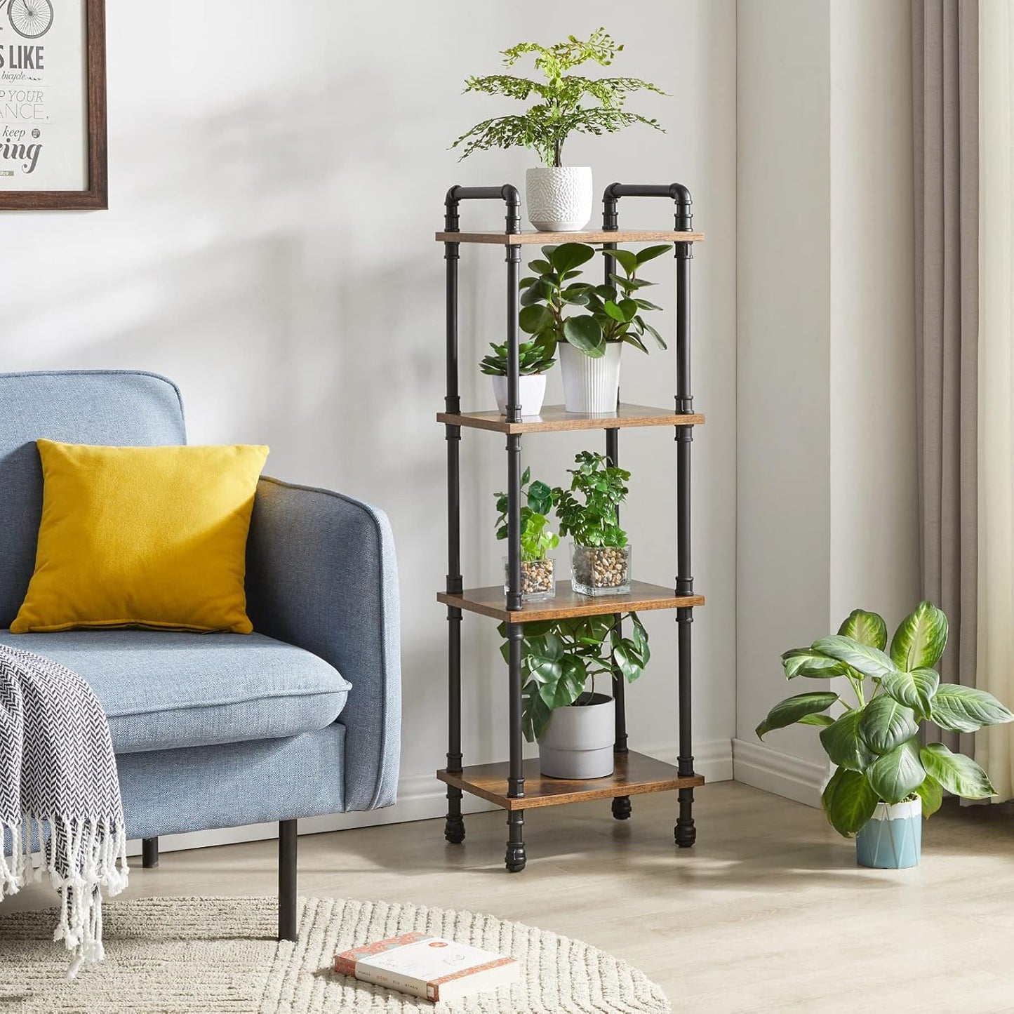 IBUYKE Industrial Pipe Ladder Shelf,4-Tier Vintage Style Book Shelf,Free Standing Units,Display Rack and Storage Organizer for Living Room,Bedroom,Kitchen,Rustic Brown UTMJ404H